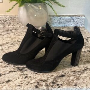 Stuart Weitzman Suede Strap Heeled Booties